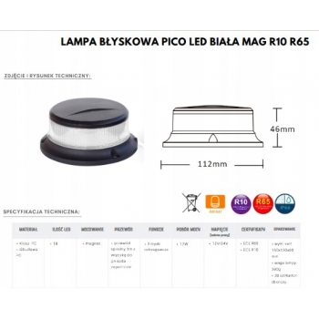 LAMPA BŁYSKOWA PICO LED MAGNES KOGUT 12-24V STROBO