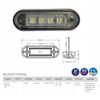 LAMPA OBRYSOWA LEDOWA BIAŁA PRZEDNIA 12/24V 4xLED