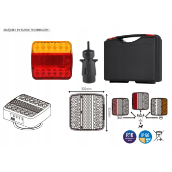 ZESTAW SWIATEŁ PRZYCZEP LAMPY LED WI-FI USB MAGNES BEZPZEWODOWE wireless