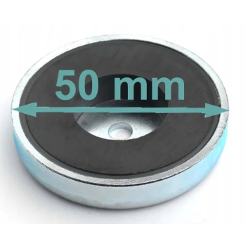 MAGNES ⌀50 mm W OBUDOWIE UCHWYT Z OTWOREM pod płaski łeb śruby FERRYTOWY